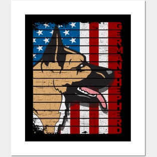 German Shepherd American Flag Posters and Art